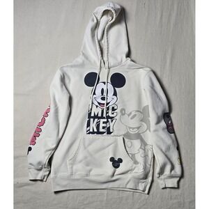Disney Mickey & Minnie Mouse Ladies Hoodie Size S White Classic Graphic Sweater